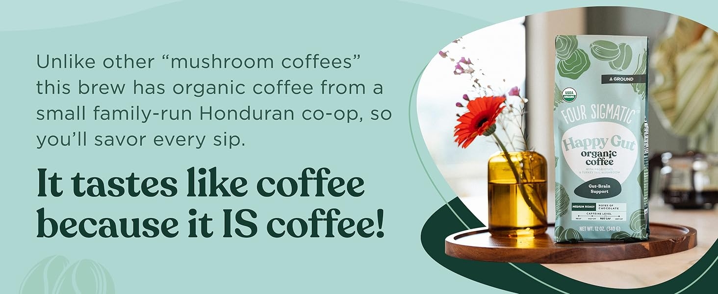 It tastes like coffee because it is coffee, unlike other mushroom coffees.