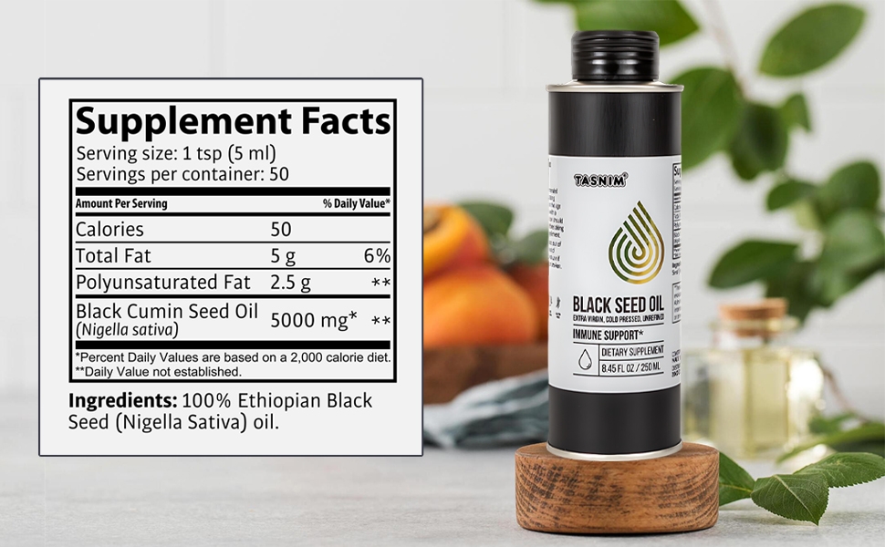 Ethiopian Black Seed Oil Tasnim 250ml Supplements Facts 