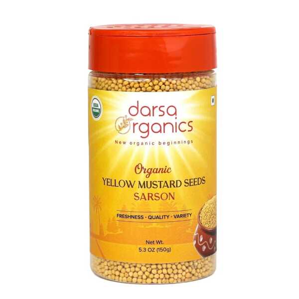 Darsa Organics Yellow Mustard Seeds 5.3 oz | Rai from India | USDA Organic | Kosher | Non-GMO Spices| Whole Spices & Herbs | Use