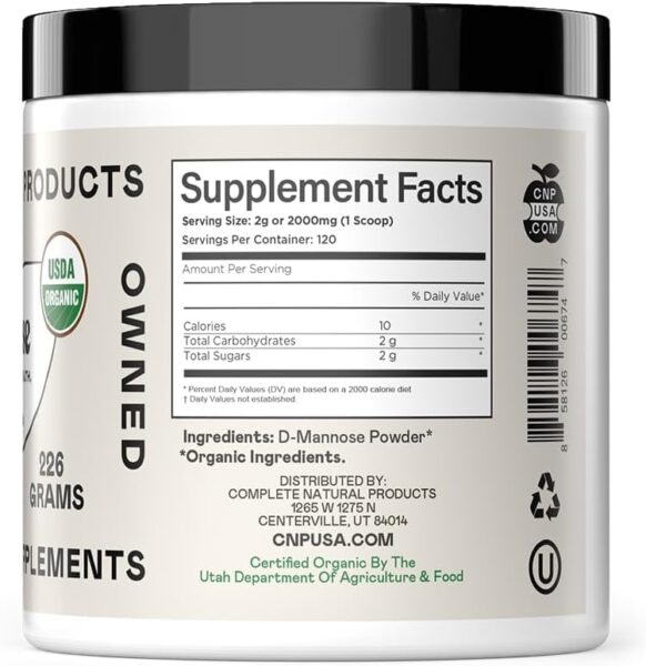 Complete Natural Products Organic D-Mannose Powder – 2000mg (2 Grams) – Non-GMO – Vegan Friendly – Urinary Tract Flush &