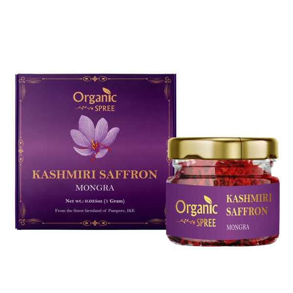 Organic Spree Kashmiri Saffron Kesar 1gm (0.035oz) Threads Pure and Natural l From the finest farmlands of Pampore, J&K l