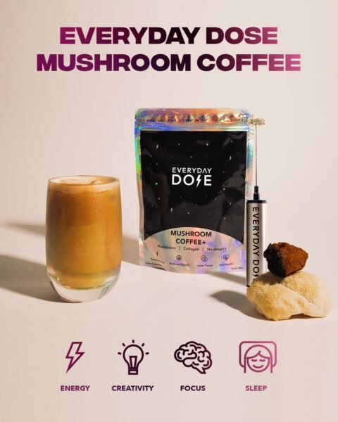 The Mushroom Latte by Everyday Dose Premium Coffee Extract with Grass-Fed Collagen, Chaga, Lions Mane & L-Theanine for better