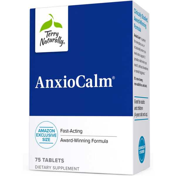 Terry Naturally AnxioCalm – 75 Tablets – Fast-Acting, Non-Drowsy, Non-Addictive Formula – Safe for Adults & Children 4+ Years –