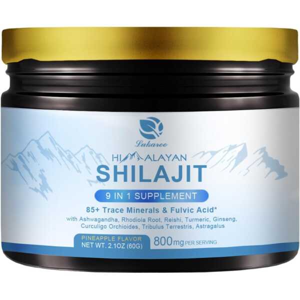 800Mg Himalayan Shilajit Resin, 9-in-1 Shilajit Supplement, Shilajit Pure Himalayan Organic, Ashwagandha, Rhodiola Rosea, Gingko