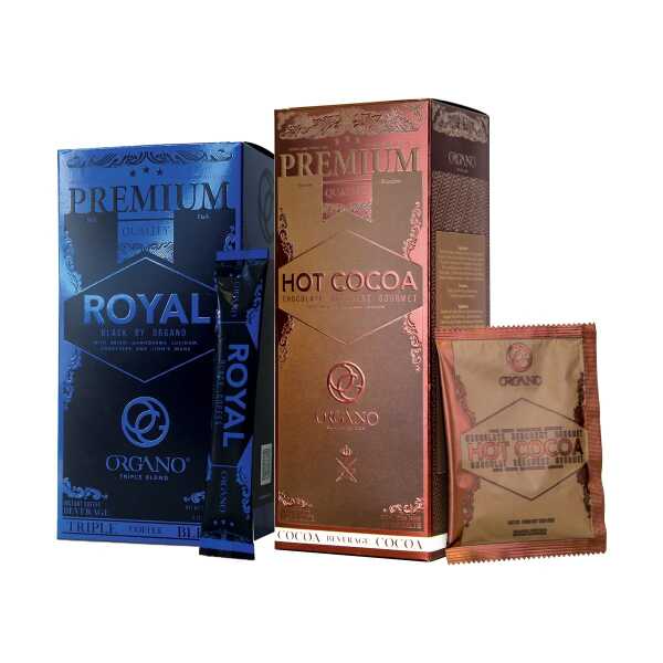 ORGANO Combo Pack, 1 box ROYAL Black Coffee and 1 box Hot Cocoa 100% Certified Organic Gourmet Coffee