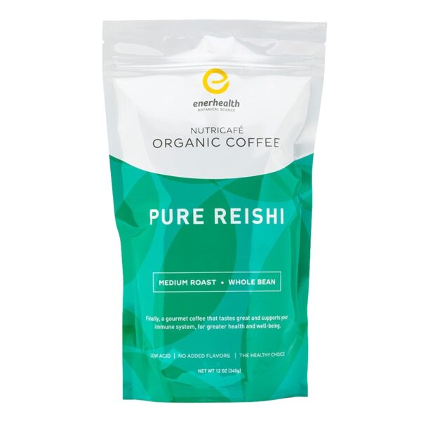 Enerhealth Botanicals NutriCafé Pure Reishi – Fairly Traded, Low Acid, Medium Roast Whole Arabica Bean Coffee, Infused with