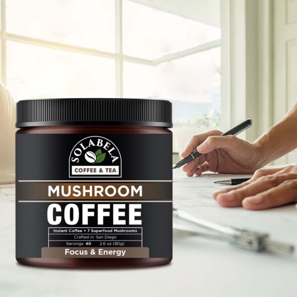 Solabela Coffee Organic Mushroom Coffee (38 Servings) with 7 Superfood Mushrooms, Great Tasting Arabica Instant Coffee, Includes