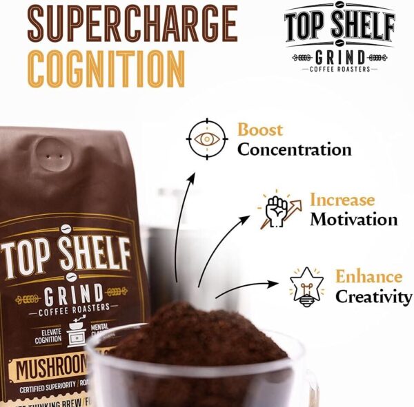 Mushroom Coffee – Ground Dark Roast Organic Lions Mane Coffee for Super Human Focus, Memory & Concentration – High Caffeine