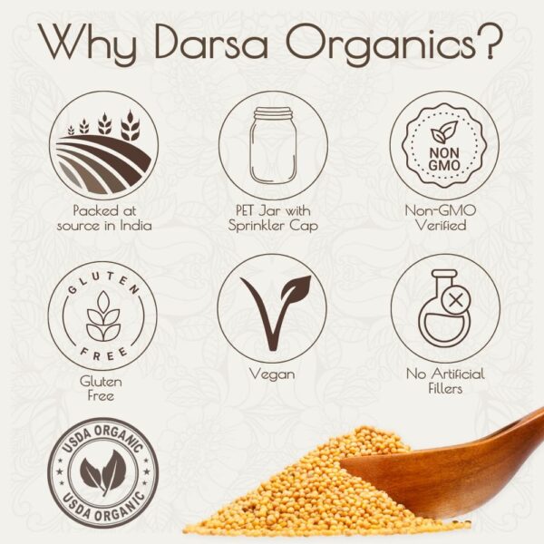 Darsa Organics Yellow Mustard Seeds 5.3 oz | Rai from India | USDA Organic | Kosher | Non-GMO Spices| Whole Spices & Herbs | Use