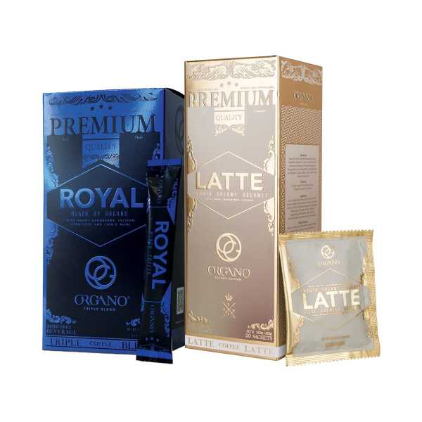 ORGANO Combo Pack, 1 box ROYAL Black Coffee and 1 box Cafe Latte 100% Certified Organic Gourmet Coffee