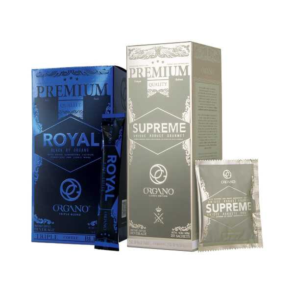 ORGANO Combo Pack, 1 box ROYAL Black Coffee and 1 Box Cafe Supreme 100% Certified Organic Gourmet Coffee