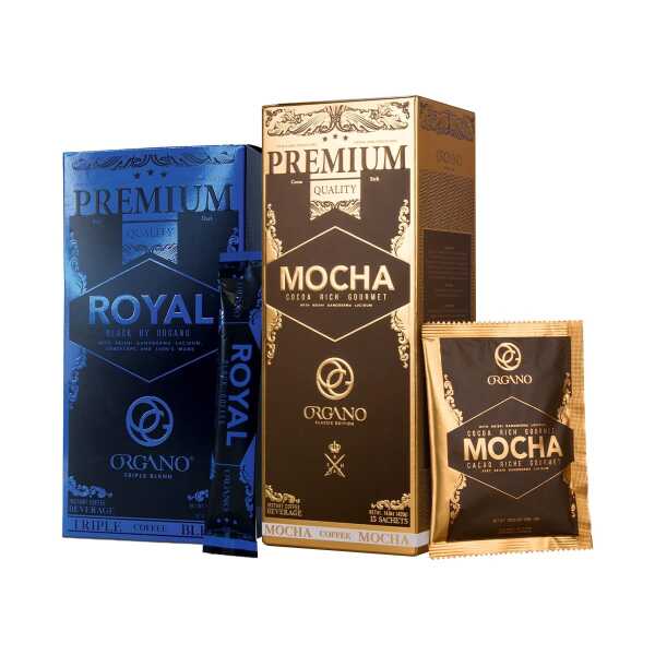 ORGANO Combo Pack, 1 box ROYAL Black Coffee and 1 Box Cafe Mocha 100% Certified Organic Gourmet Coffee