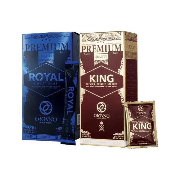 ORGANO Royal Family, Combo Pack 1 box ROYAL Black Coffee and 1 box King of Coffee 100% Certified Organic Gourmet Coffee