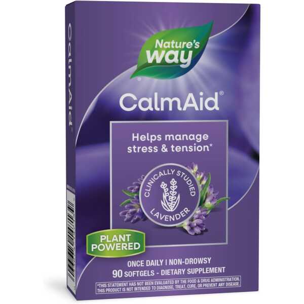 Nature’s Way CalmAid, Helps Manage Stress and Tension, Clinically Studied Lavender, Non-Drowsy, 90 Softgels