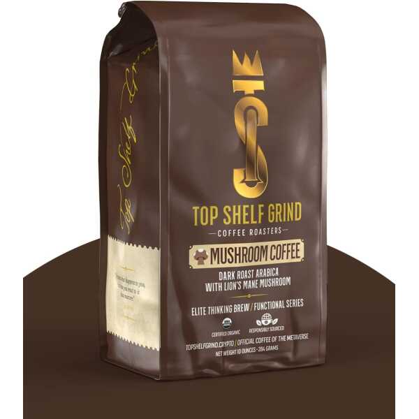 Mushroom Coffee – Ground Dark Roast Organic Lions Mane Coffee for Super Human Focus, Memory & Concentration – High Caffeine