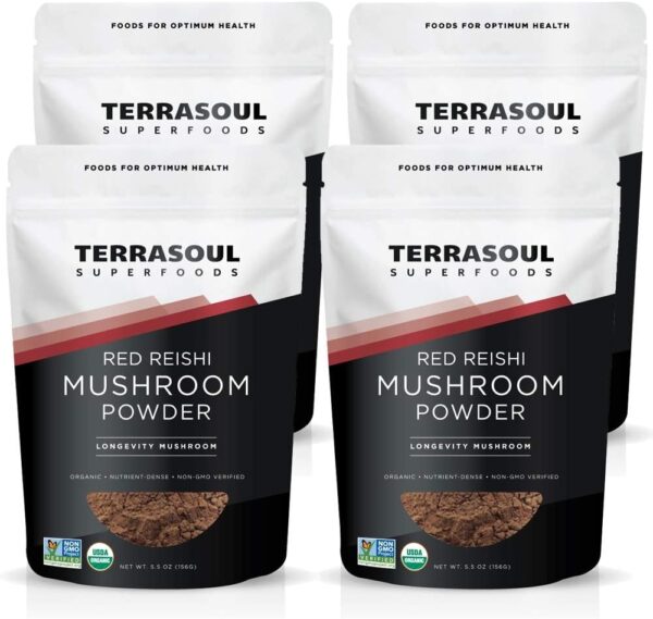 Terrasoul Superfoods Organic Reishi Mushroom Powder (4:1 Extract), 11 Oz (2 Pack) – Immune Boosting | Coffee Enhancer | Deeper