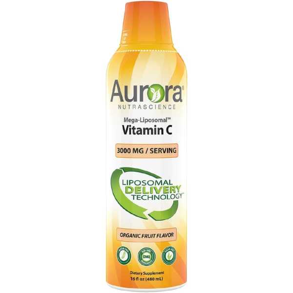 Aurora Nutrascience, Mega-Liposomal Vitamin C, 3,000 mg per Serving, Gluten Free, Non-GMO, Sugar-Free, High Absorption, Fat Soluble Vitamin C, Immune System Support, 16 oz (480 mL)