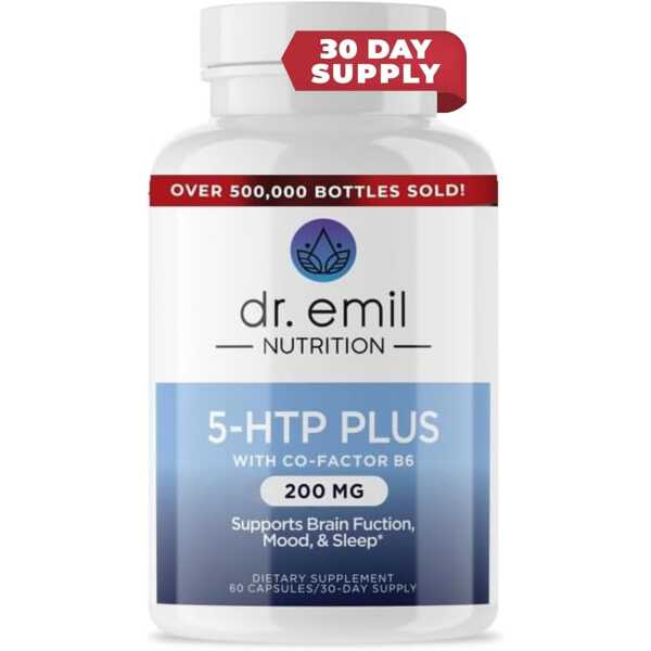 DR. EMIL NUTRITION 200 MG 5-HTP Plus with SAM-e to Maintain Normal Healthy Sleep and Create a Sense of Wellbeing – 5HTP Supplement with Vitamin B6-60 Vegan Capsules, 30 Servings