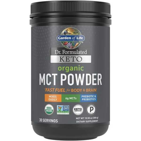 Garden of Life Dr. Formulated Keto Organic MCT Powder – 30 Servings, 6g MCTs from Coconuts Plus Prebiotic Fiber & Probiotics, Certified Organic, Non-GMO, Vegan, Gluten Free, Ketogenic & Paleo