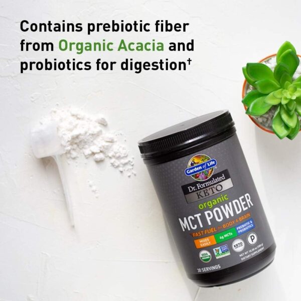 Garden of Life Dr. Formulated Keto Organic MCT Powder – 30 Servings, 6g MCTs from Coconuts Plus Prebiotic Fiber & Probiotics, Certified Organic, Non-GMO, Vegan, Gluten Free, Ketogenic & Paleo