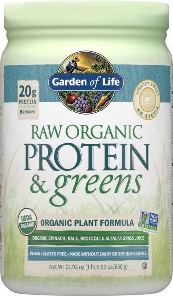 Garden of Life Raw Organic Protein & Greens – Chocolate – Vegan Protein Powder for Women and Men, Plant Protein, Pea Protein, Greens & Probiotics – Dairy Free, Gluten Free Low Carb Shake, 20 Servings