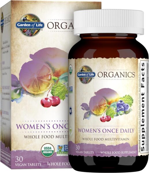 Garden of Life Organics Multivitamin for Women – Women’s Once Daily Multi – 60 Tablets, Whole Food Multi with Iron, Biotin, Vegan Organic Vitamin for Women’s Health, Energy Hair Skin and Nails