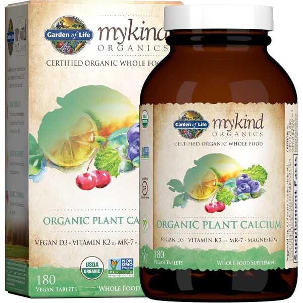 Garden of Life mykind Organics Plant Calcium Supplement Made from Whole Foods with Magnesium, Vitamin D as D3, and Vitamin K as MK7 for Bone Health, Teeth & Joint Support, Gluten-Free – 60 Day Count