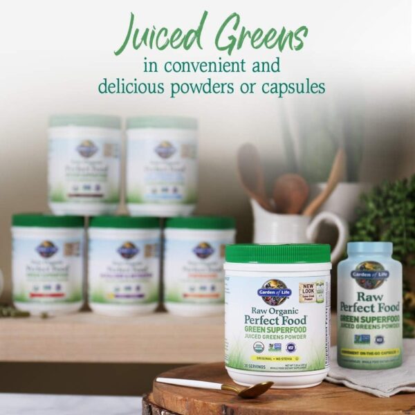 Garden of Life Raw Organic Perfect Food Green Superfood Juiced Greens Powder – Original Stevia-Free, 30 Servings, Non-GMO, Gluten Free Whole Food Dietary Supplement, Alkalize, Detoxify, Energize