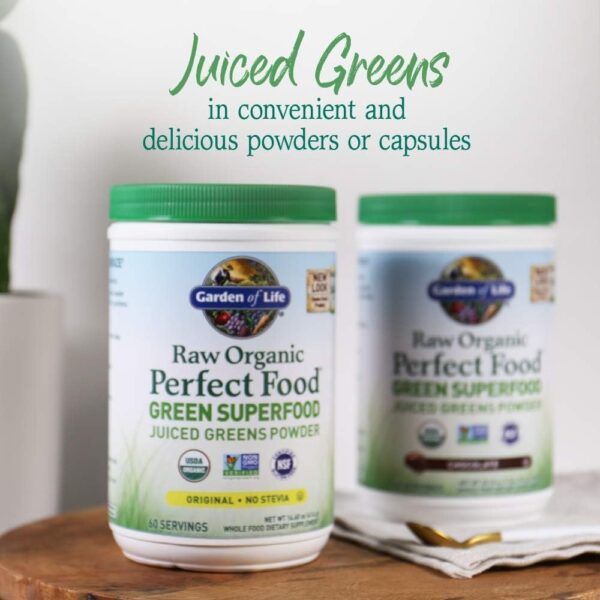 Garden of Life Raw Organic Perfect Food Green Superfood Juiced Greens Powder – Original Stevia-Free, 30 Servings, Non-GMO, Gluten Free Whole Food Dietary Supplement, Alkalize, Detoxify, Energize