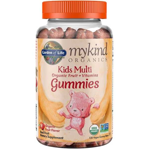 Garden of Life mykind Organics Kids Gummy Vitamins – Fruit – Certified Organic, Non-GMO & Vegan Complete Children’s Multi – B12, C & D3 – Gluten, Soy & Dairy Free, 120 Real Fruit Chew Gummies