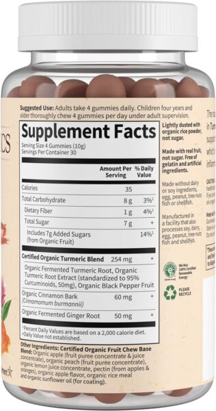 Garden of Life Organics Turmeric Inflammatory Response Gummy – 120 Real Fruit Gummies for Kids & Adults, 50Mg Curcumin (95% Curcuminoids), No Added Sugar, Organic, Non-GMO, Vegan & Gluten Free