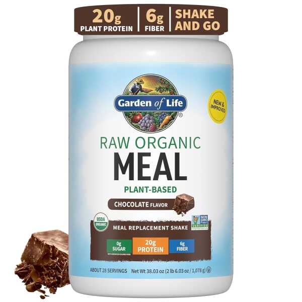 Garden of Life Raw Organic Meal Replacement Shakes – Chocolate Plant Based Vegan Protein Powder, Pea Protein, Sprouts, Greens, Probiotics, Dairy Free All in One Shake for Women and Men, 28 Servings