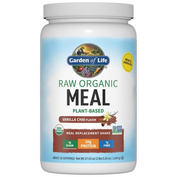 Garden of Life Raw Organic Meal Replacement Shakes – Chocolate Plant Based Vegan Protein Powder, Pea Protein, Sprouts, Greens, Probiotics, Dairy Free All in One Shake for Women and Men, 28 Servings