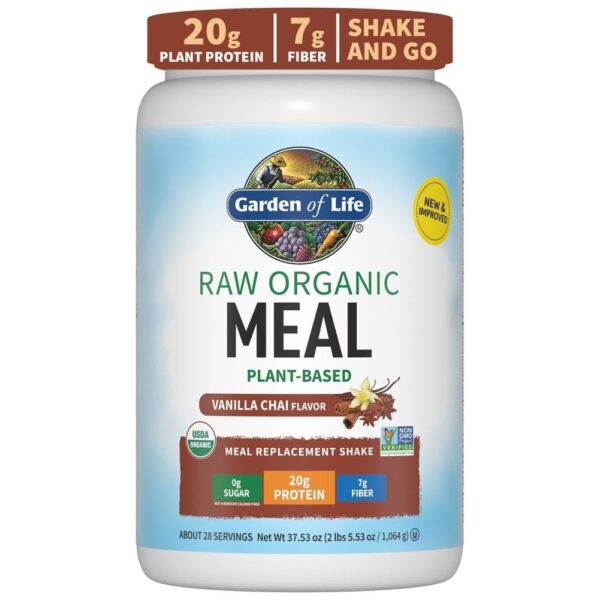 Garden of Life Raw Organic Meal Replacement Shakes – Chocolate Plant Based Vegan Protein Powder, Pea Protein, Sprouts, Greens, Probiotics, Dairy Free All in One Shake for Women and Men, 28 Servings