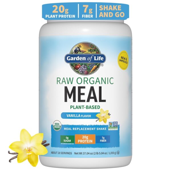 Garden of Life Raw Organic Meal Replacement Shakes – Chocolate Plant Based Vegan Protein Powder, Pea Protein, Sprouts, Greens, Probiotics, Dairy Free All in One Shake for Women and Men, 28 Servings