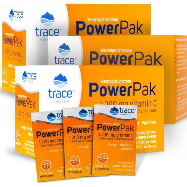 Trace Minerals | Power Pak Electrolyte Powder Packets | 1200 mg Vitamin C, Zinc, Magnesium | Boost Immunity, Hydration and Natural Energy | Orange Blast | 90 Packets