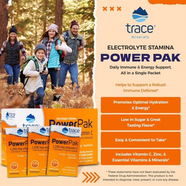 Trace Minerals | Power Pak Electrolyte Powder Packets | 1200 mg Vitamin C, Zinc, Magnesium | Boost Immunity, Hydration and Natural Energy | Orange Blast | 90 Packets