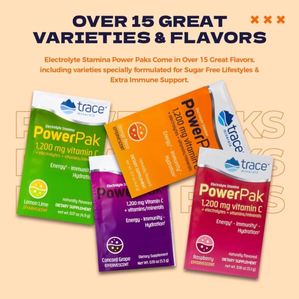 Trace Minerals | Power Pak Electrolyte Powder Packets | 1200 mg Vitamin C, Zinc, Magnesium | Boost Immunity, Hydration and Natural Energy | Orange Blast | 90 Packets