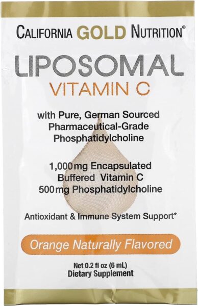 Liposomal Vitamin C by California Gold Nutrition – Liquid Supplement for Antioxidant & Immune Support – Vegan Friendly – Gluten Free, Non-GMO – 1,000 mg – 30 Packets – Natural Orange Flavor