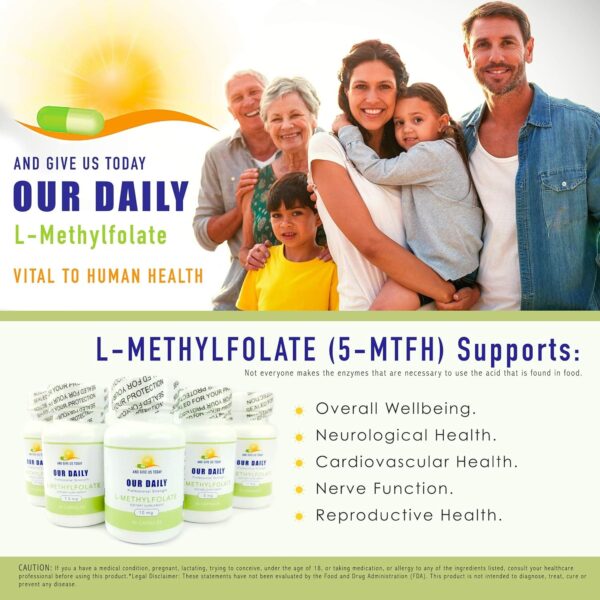 Our Daily Vites L-Methylfolate 5 mg / 5000 mcg Maximum Strength Active Folate, 5-MTHF, Filler Free, Gluten Free, Non-GMO, Vegetarian Capsules 90 Count (3 Month Supply)