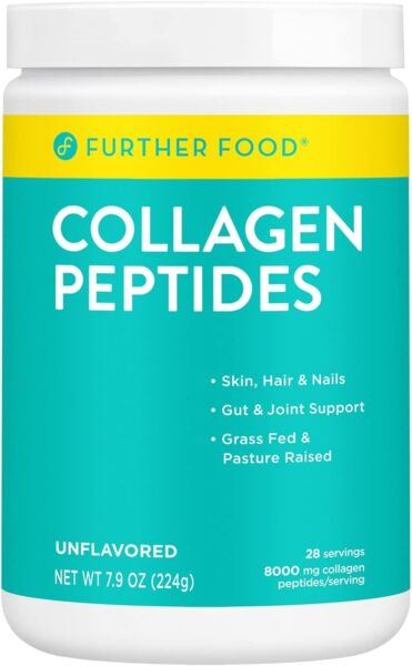 Further Food Unflavored Collagen Peptides Powder Stick Packs, Grass-Fed Pasture-Raised Hydrolyzed Type 1 & 3 Protein, Gut Health + Joint, Hair, Skin, Nails, Paleo Keto Sugar-Free 8.47 oz