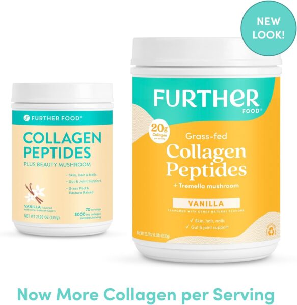 Further Food Unflavored Collagen Peptides Powder Stick Packs, Grass-Fed Pasture-Raised Hydrolyzed Type 1 & 3 Protein, Gut Health + Joint, Hair, Skin, Nails, Paleo Keto Sugar-Free 8.47 oz