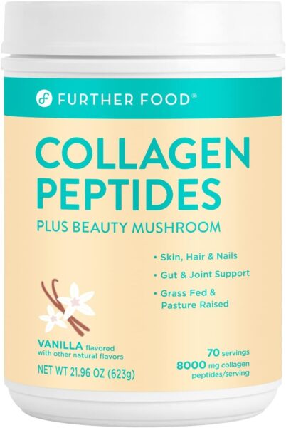 Further Food Unflavored Collagen Peptides Powder Stick Packs, Grass-Fed Pasture-Raised Hydrolyzed Type 1 & 3 Protein, Gut Health + Joint, Hair, Skin, Nails, Paleo Keto Sugar-Free 8.47 oz