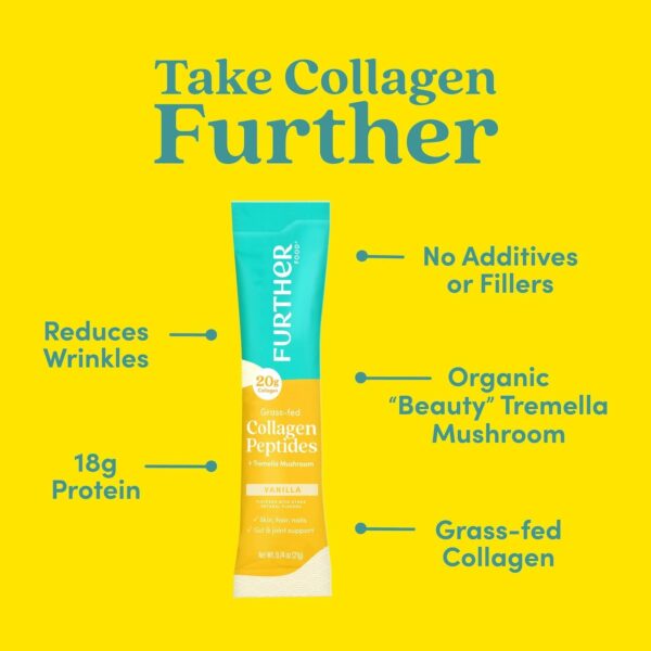 Further Food Unflavored Collagen Peptides Powder Stick Packs, Grass-Fed Pasture-Raised Hydrolyzed Type 1 & 3 Protein, Gut Health + Joint, Hair, Skin, Nails, Paleo Keto Sugar-Free 8.47 oz