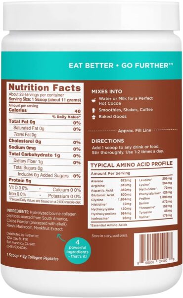 Further Food Unflavored Collagen Peptides Powder Stick Packs, Grass-Fed Pasture-Raised Hydrolyzed Type 1 & 3 Protein, Gut Health + Joint, Hair, Skin, Nails, Paleo Keto Sugar-Free 8.47 oz