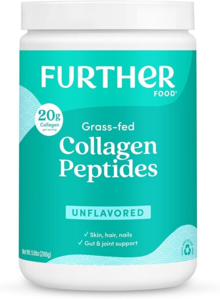 Further Food Unflavored Collagen Peptides Powder Stick Packs, Grass-Fed Pasture-Raised Hydrolyzed Type 1 & 3 Protein, Gut Health + Joint, Hair, Skin, Nails, Paleo Keto Sugar-Free 8.47 oz