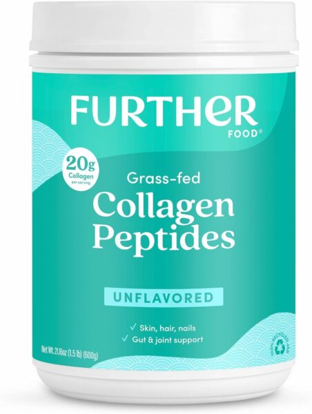 Further Food Unflavored Collagen Peptides Powder Stick Packs, Grass-Fed Pasture-Raised Hydrolyzed Type 1 & 3 Protein, Gut Health + Joint, Hair, Skin, Nails, Paleo Keto Sugar-Free 8.47 oz