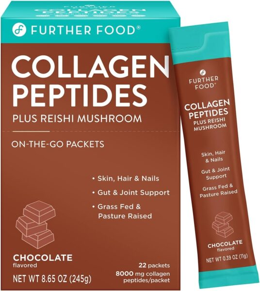 Further Food Unflavored Collagen Peptides Powder Stick Packs, Grass-Fed Pasture-Raised Hydrolyzed Type 1 & 3 Protein, Gut Health + Joint, Hair, Skin, Nails, Paleo Keto Sugar-Free 8.47 oz