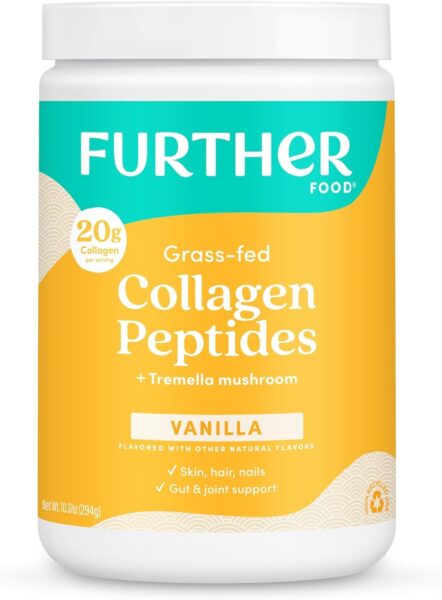 Further Food Unflavored Collagen Peptides Powder Stick Packs, Grass-Fed Pasture-Raised Hydrolyzed Type 1 & 3 Protein, Gut Health + Joint, Hair, Skin, Nails, Paleo Keto Sugar-Free 8.47 oz