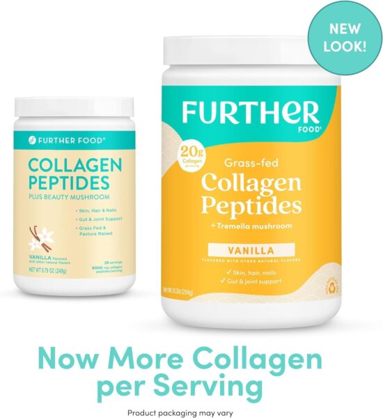 Further Food Unflavored Collagen Peptides Powder Stick Packs, Grass-Fed Pasture-Raised Hydrolyzed Type 1 & 3 Protein, Gut Health + Joint, Hair, Skin, Nails, Paleo Keto Sugar-Free 8.47 oz